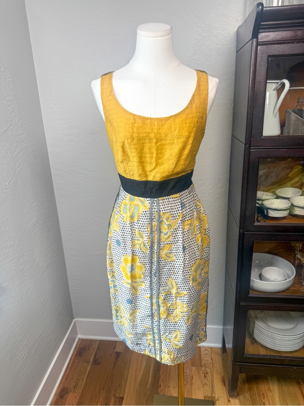 Anthropologie Edme & Esyllte Floral Colorblock Tencel Dress Size 0